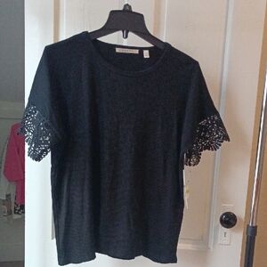 Cyrus Elegant Black Tee with Lace Sleeves